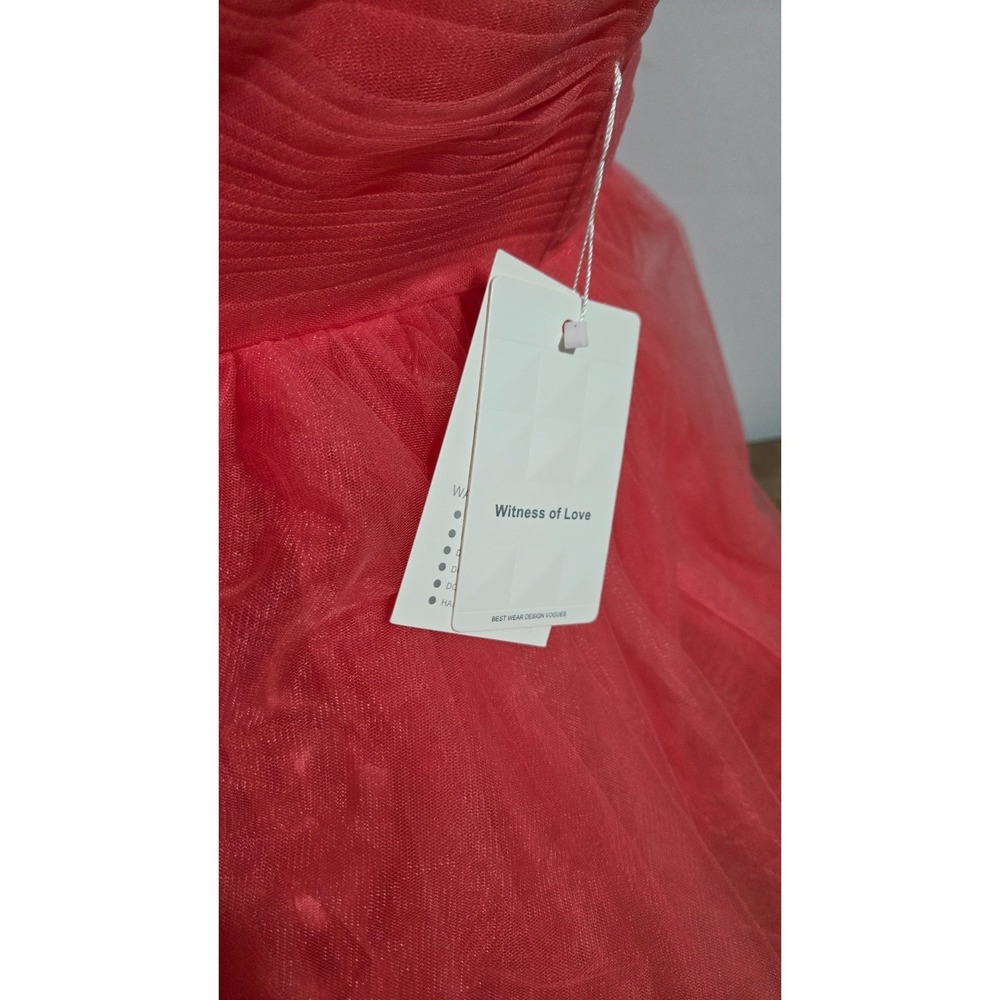 New Witness of Love Light Red Lace Tulle Prom Wedding Bridal Party Dress Sz 12 - Picture 2 of 4